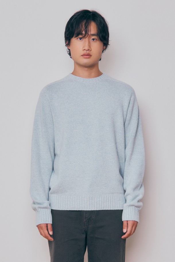 KNITLY - 스웨터 - [24F/W] [Men] Super Fine Wool Wholegarment Sweater (Sky)