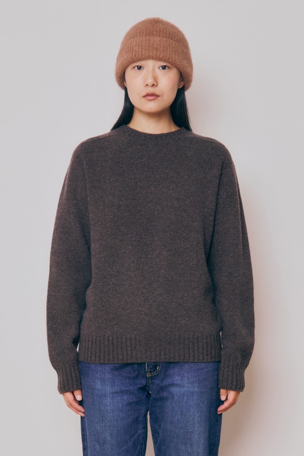 KNITLY - 스웨터 - [24F/W] [Women] Super Fine Wool Wholegarment Sweater (Ash Brown)