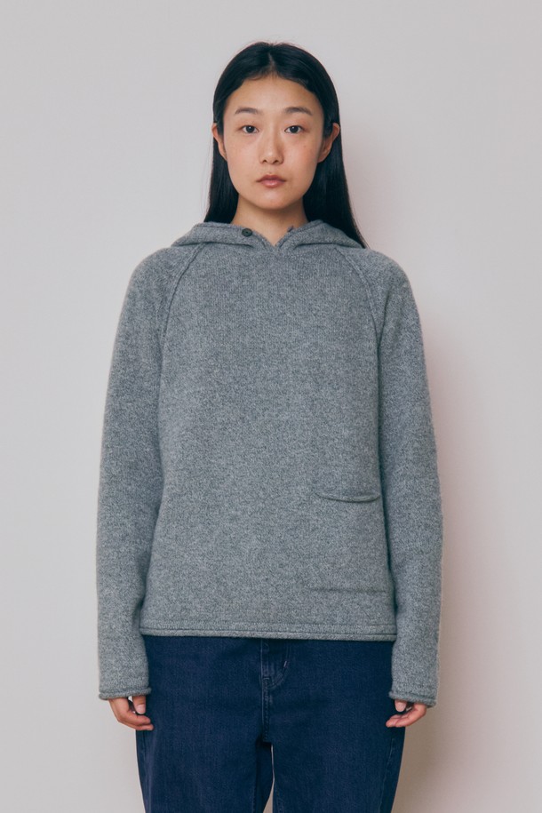 KNITLY - 스웨터 - [24F/W] [Women] Super Fine Wool Button Hooded Top (Mint Grey)