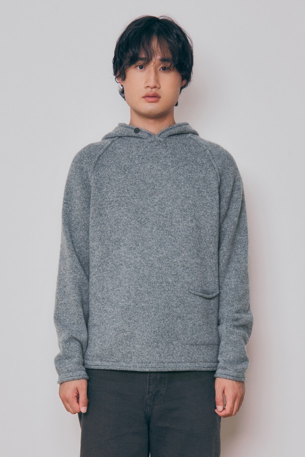 KNITLY - 스웨터 - [24F/W] [Men] Super Fine Wool Button Hooded Top (Mint Grey)