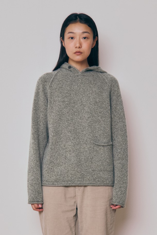 KNITLY - 스웨터 - [24F/W] [Women] Super Fine Wool Button Hooded Top (Khaki Beige)