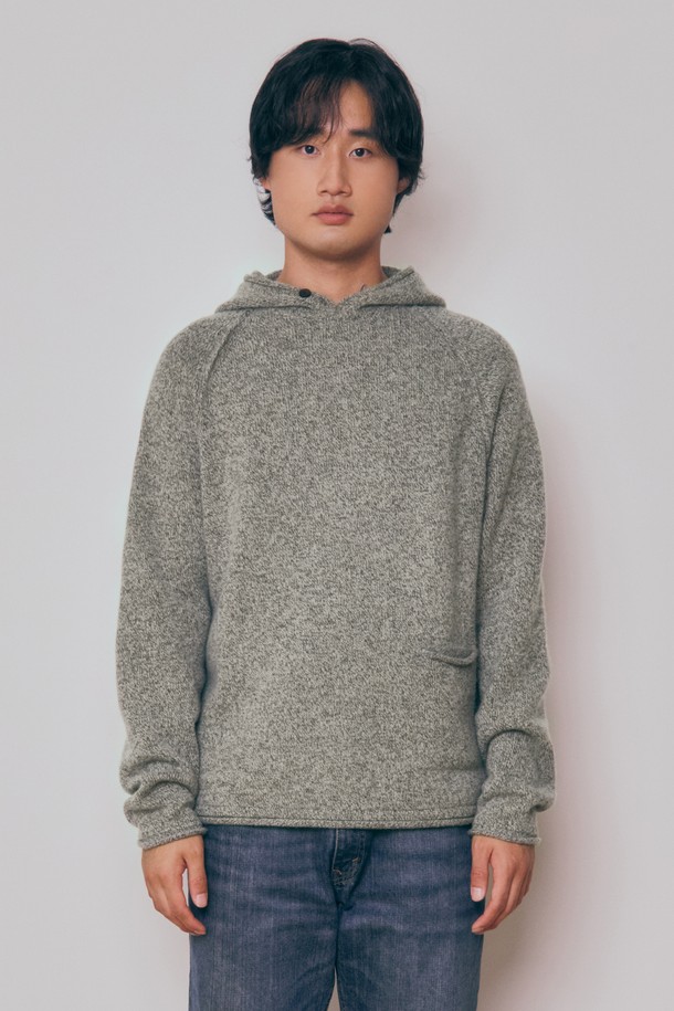 KNITLY - 스웨터 - [24F/W] [Men] Super Fine Wool Button Hooded Top (Khaki Beige)