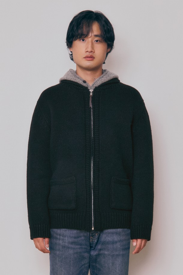 KNITLY - 스웨터 - [24F/W] [Men] Heavy Wool Cowichan Cardigan (Black)