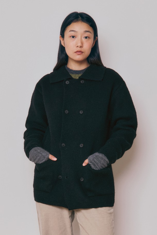 KNITLY - 스웨터 - [24F/W] [Women] Wool Knitting Double Coat (Black)