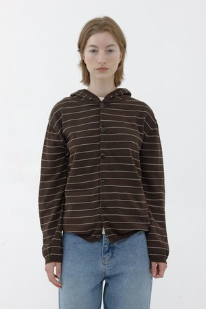 [24S/S] [Women] Hemp Cotton Stripe Hooded Cardigan (Brown)