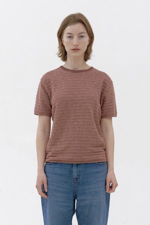 [24S/S] [Women] Slub Stripe Knit T-Shirt (Dusty pink)