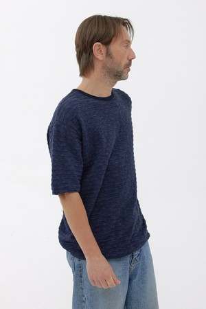 [24S/S] [Men] Slub Stripe Knit T-Shirt (Navy)