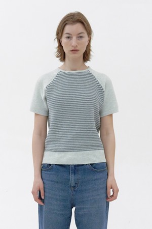 [24S/S] Stripe Raglan Knit Top (Sky/Light Grey)