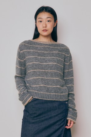 [24F/W] Baby Alpaca Boat Neck Sweater (Stripe_Grey)