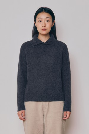 [24F/W] [Women] Baby Alpaca Button Collar Sweater (Charcoal)