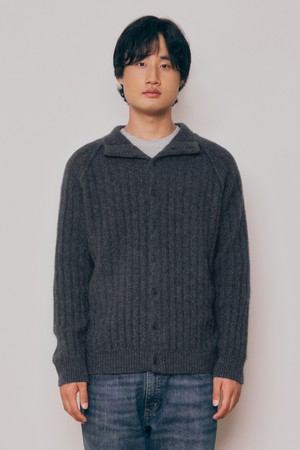 [24F/W] [Men] Raccoon High Neck Button Cardigan (Charcoal)