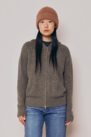 [24F/W] [Women] Baby Alpaca Hooded Zip-Up Pocket Cardigan (Brown)