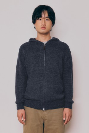 [24F/W] [Men] Baby Alpaca Hooded Zip-Up Pocket Cardigan (Charcoal)