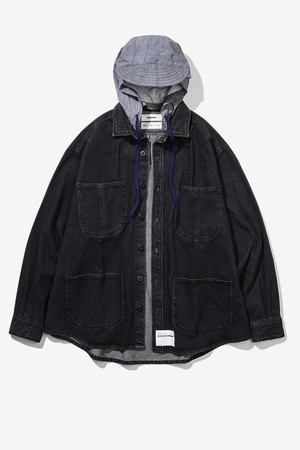 [BEBUMS] Denim Layered Shirt Jacket (Black)