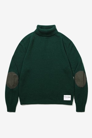 [BEBUMS] Wool elbow patch Turtle Neck Knit (Deep Green)