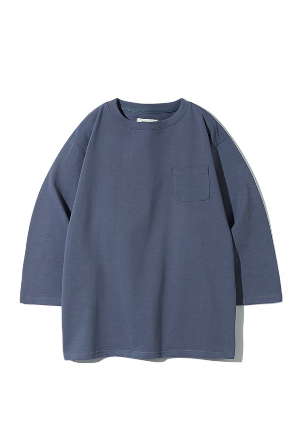 BEBUMS - 스웨트셔츠 - [BEBUMS] Silket cotton 3/4 T-Shirt (Light Blue)