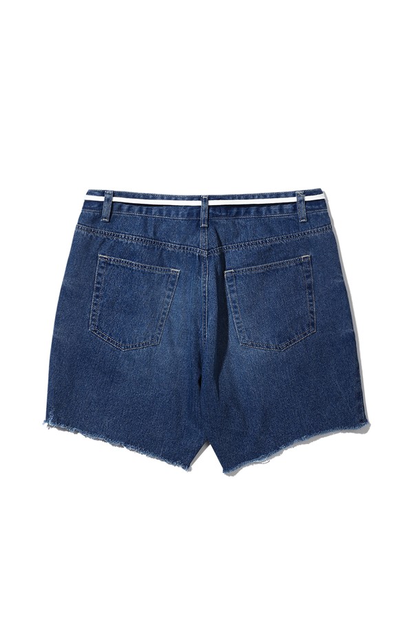 BEBUMS - 하프팬츠 - [BEBUMS] Vintage Crop Denim Shorts (Dark blue)