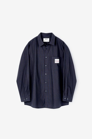 Aged Vintage Check Fabric Shirt (Charcoal Blue)