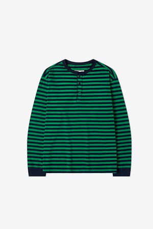 French Marine Stripe Henley T-Shirt (Green/Navy)
