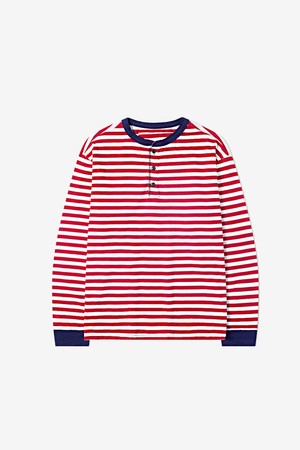 French Marine Stripe Henley T-Shirt (Red/Navy)