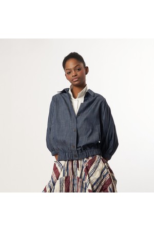 AW61JO08_볼륨슬리브 밴딩 점퍼_인디고 블루