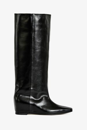 40mm Regina Wedge-Heel Long Boots (Black)