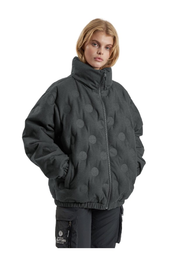 GOALSTUDIO - 다운/패딩 - CIRCLE EMBO WOOLIKE RDS DOWN JACKET - DARK GRAY