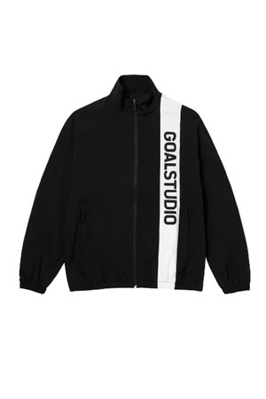 COLOR BLOCK WOVEN STRETCH TRACK JACKET - BLACK/WHITE