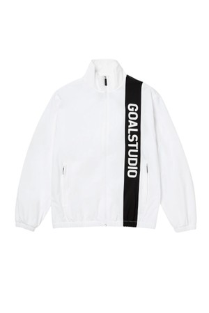 COLOR BLOCK WOVEN STRETCH TRACK JACKET - BLACK/WHITE