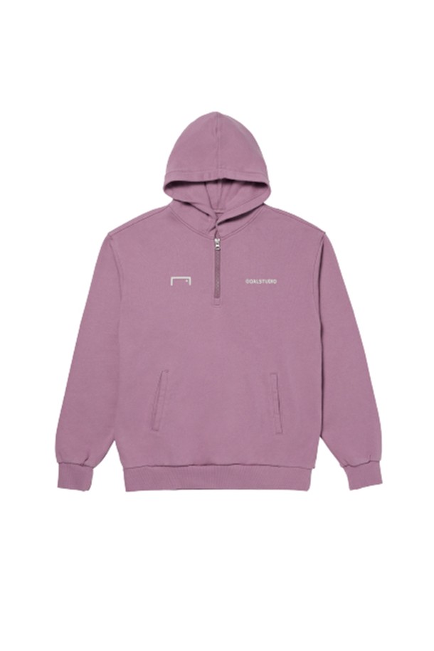 GOALSTUDIO - 후디 - STONE WASHED HALF ZIP-UP HOODIE - PURPLE/LIGHT BEIGE