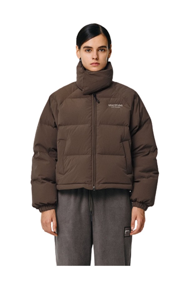 GOALSTUDIO - 패딩 - WOMEN`S CROPPED STRETCH DOWN JACKET - BLACK/BROWN/IVORY