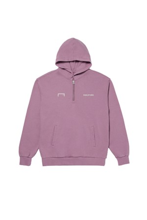 STONE WASHED HALF ZIP-UP HOODIE - PURPLE/LIGHT BEIGE