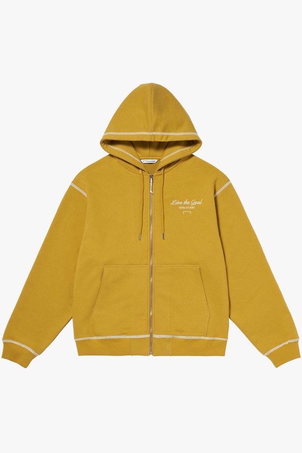 GOALSTUDIO - 후디 - STITCHED BIG LOGO ZIP-UP HOODIE-MUSTARD