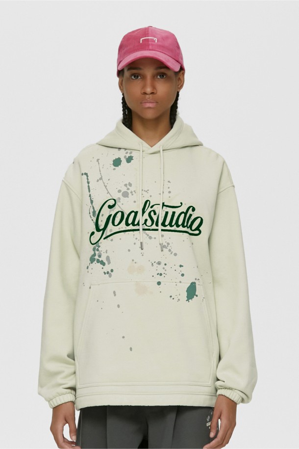 GOALSTUDIO - 긴팔티셔츠 - SCRIPT LOGO HOODIE-LIGHT BEIGE