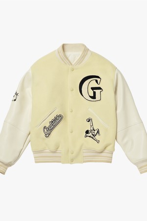 MULTI PATCHED VARSITY JACKET-LIGHT YELLOW