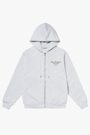 STITCHED BIG LOGO ZIP-UP HOODIE-MELANGE GREY