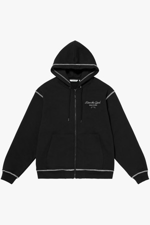 STITCHED BIG LOGO ZIP-UP HOODIE-BLACK