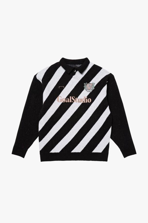 GOALSTUDIO - 스웨트셔츠 - EMBLEM COLOR BLOCK COLLAR SWEATER-BLACK