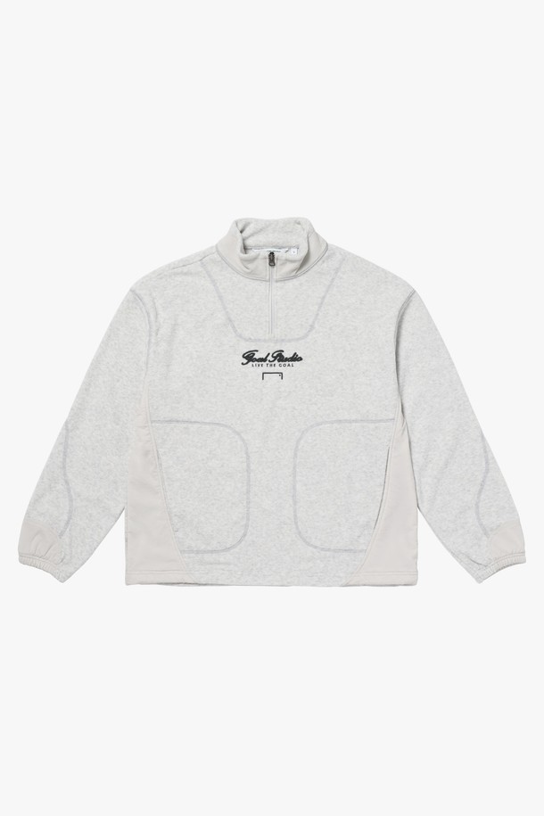 GOALSTUDIO - 긴팔티셔츠 - WOVEN PATCH TERRY FLEECE QUARTER ZIP-UP-MELANGE GREY