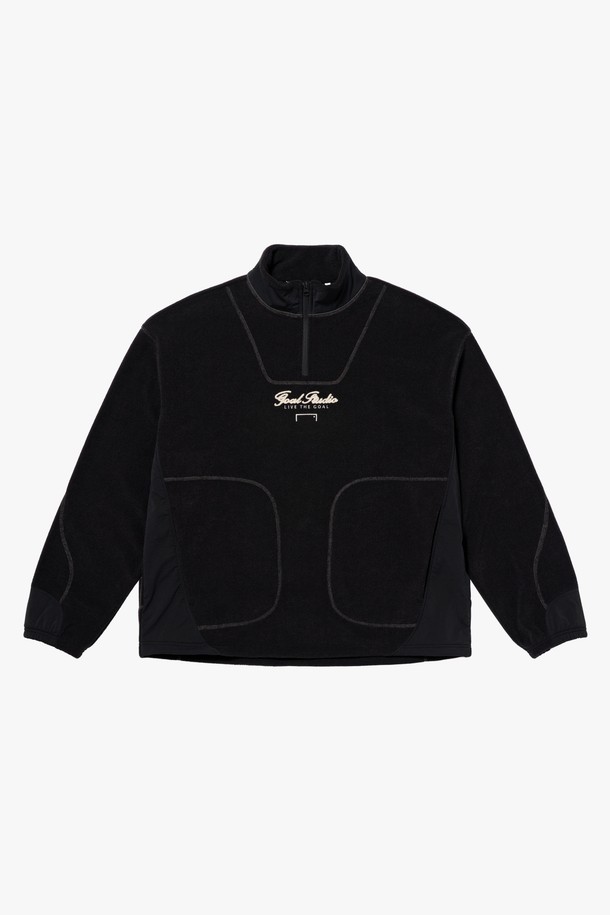 GOALSTUDIO - 긴팔티셔츠 - WOVEN PATCH TERRY FLEECE QUARTER ZIP-UP-BLACK