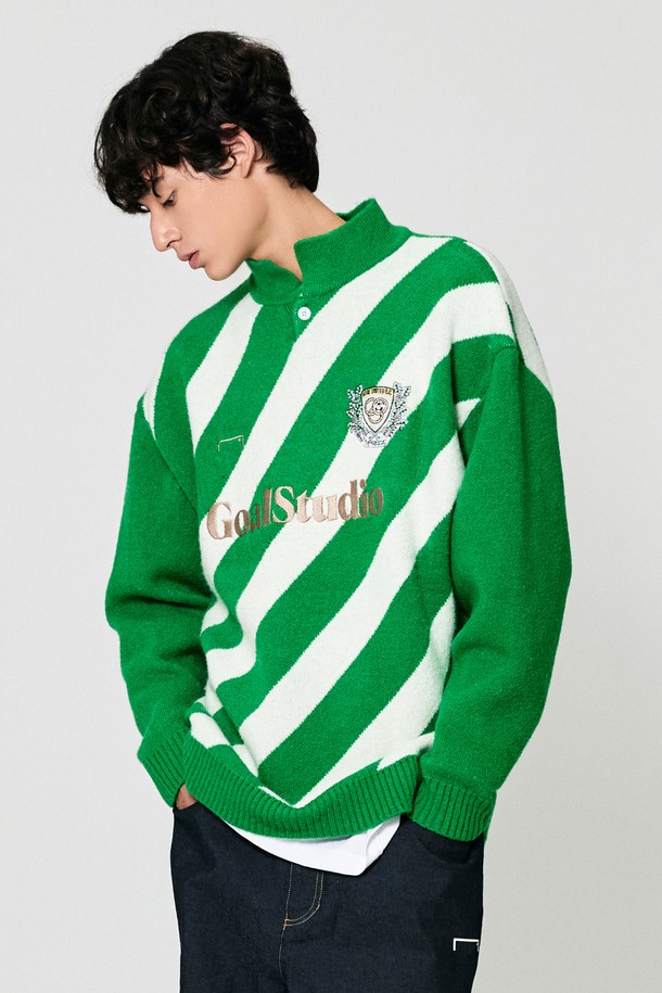 GOALSTUDIO - 스웨트셔츠 - EMBLEM COLOR BLOCK COLLAR SWEATER-GREEN