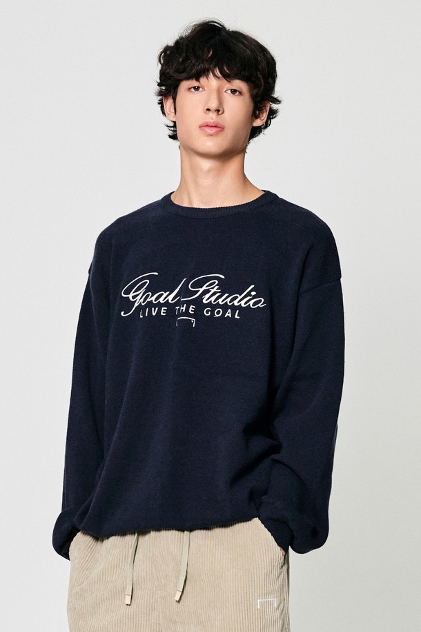 GOALSTUDIO - 스웨트셔츠 - BASIC EMBROIDERY SWEATER-DARK NAVY