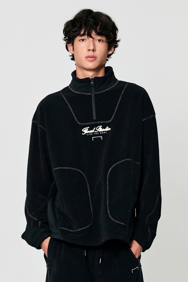 GOALSTUDIO - 긴팔티셔츠 - WOVEN PATCH TERRY FLEECE QUARTER ZIP-UP-BLACK