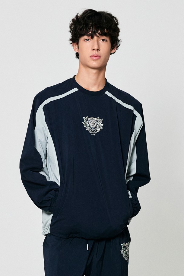 GOALSTUDIO - 긴팔티셔츠 - EMBLEM BRUSH LINED WIND PULLOVER-NAVY