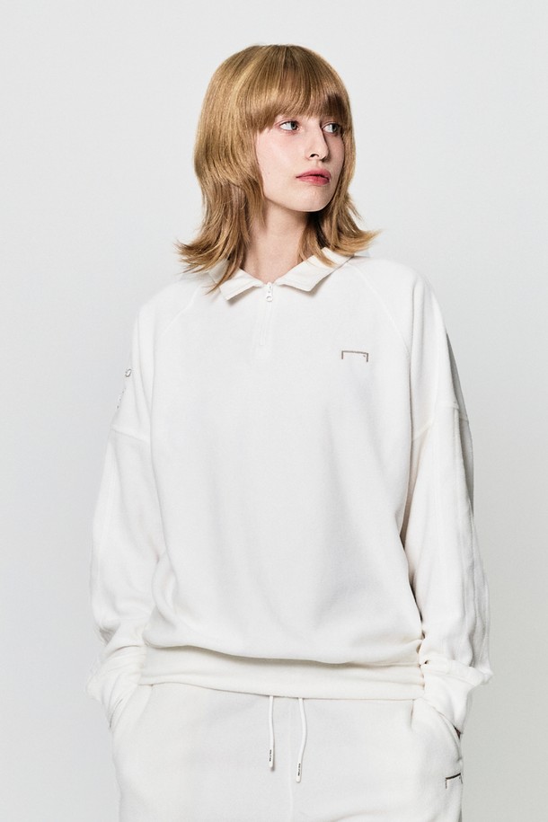 GOALSTUDIO - 긴팔티셔츠 - STADIUM STITCH FLEECE POLO SHIRT-OFF WHITE