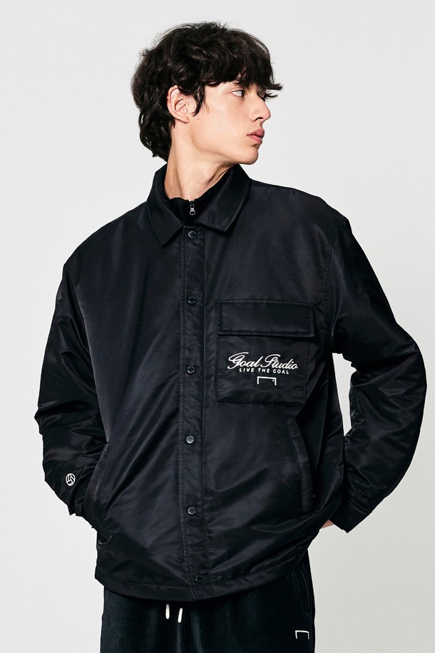 GOALSTUDIO - 다운/패딩 - EMBROIDERY PADDED SHIRT JACKET-BLACK