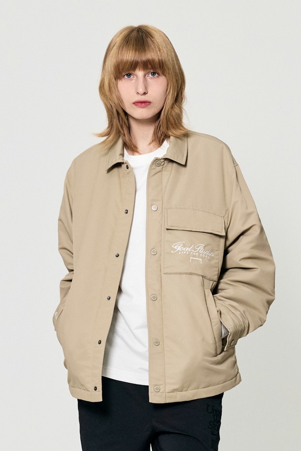 GOALSTUDIO - 다운/패딩 - EMBROIDERY PADDED SHIRT JACKET-BEIGE