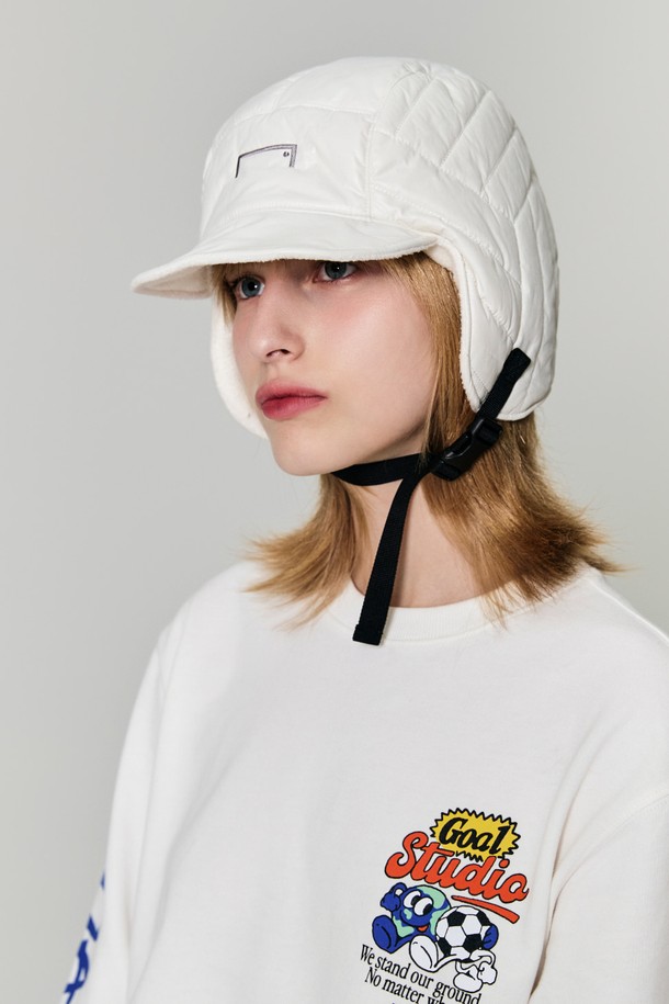 GOALSTUDIO - 모자 - SUPERBALL QUILTED EARFLAP CAP-OFF WHITE