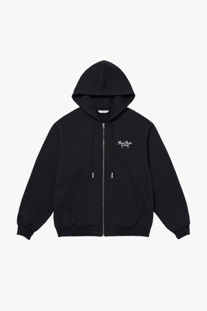 BASIC BRUSHED FULL ZIP-UP HOODIE-DARK NAVY