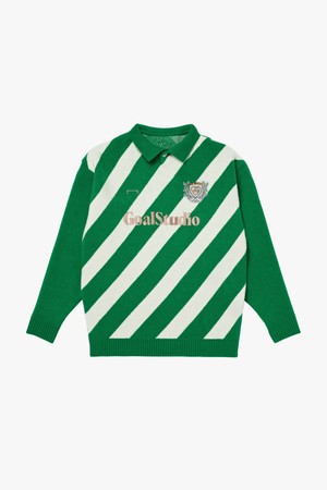 EMBLEM COLOR BLOCK COLLAR SWEATER-GREEN